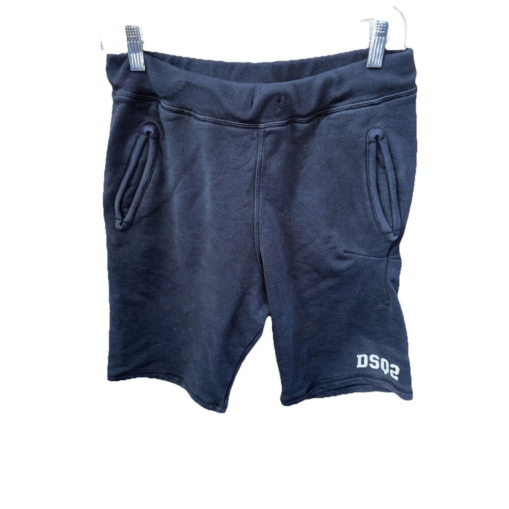 Dsquared2 Youth 14 Black Sweat Shorts DSQ2 Elastic Waist Pockets Cotton Stretch